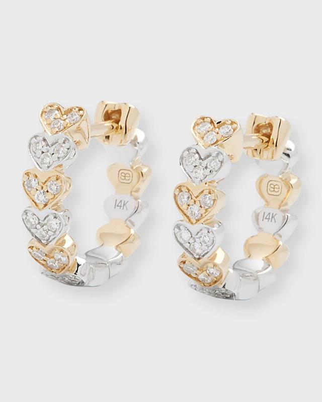 14k Two-Tone Gold Diamond Heart Huggie Earrings Product Image