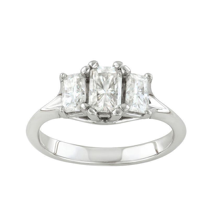 Charles & Colvard 14k White Gold 1 1/3 Carat T.W. Lab Created Moissanite 3-Stone Ring, Womens Product Image