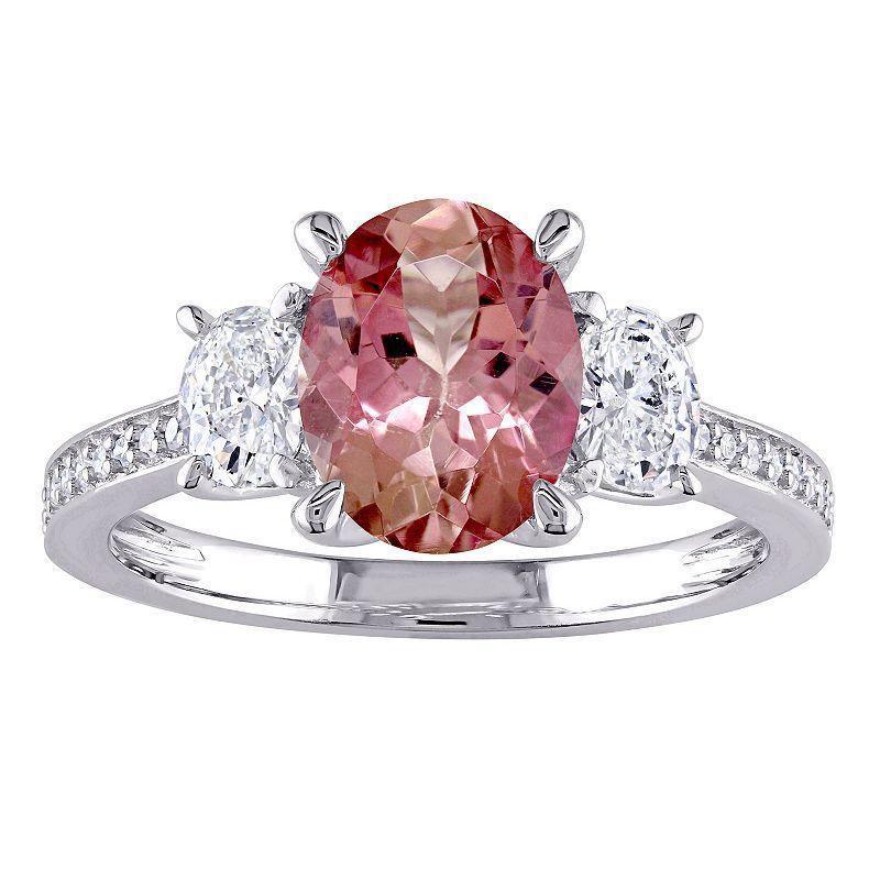 Stella Grace 14k White Gold Pink Tourmaline & 5/8 Carat T.W. Diamond 3-Stone Engagement Ring, Womens, 14k Whgold Product Image