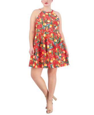 Plus Size Printed Fit & Flare Scuba Crepe Dress Product Image