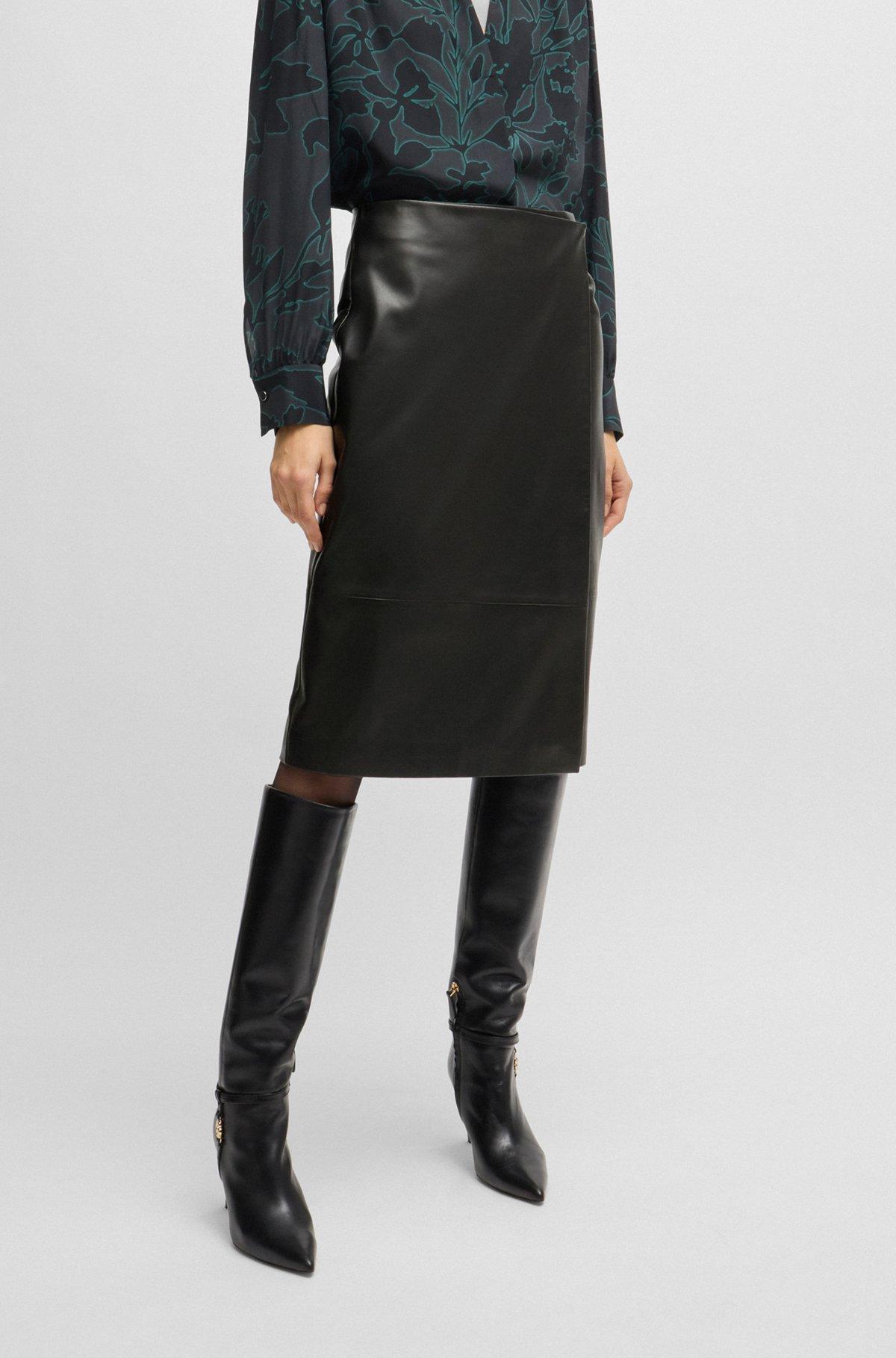 Wrap-front panel skirt in leather product image