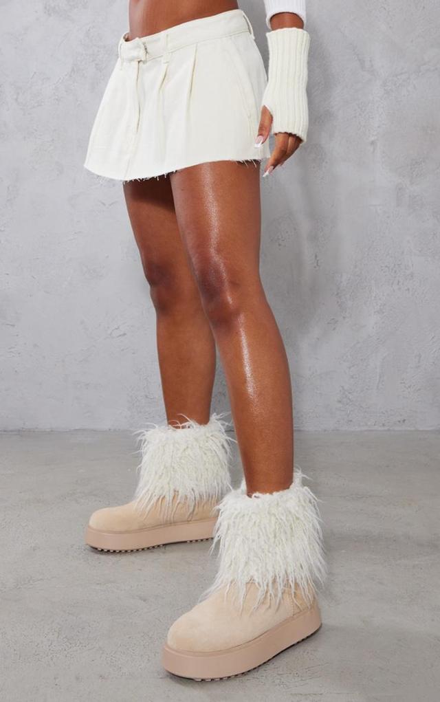 Cream Faux Suede Contrast Faux Fur Ankle Boot Product Image