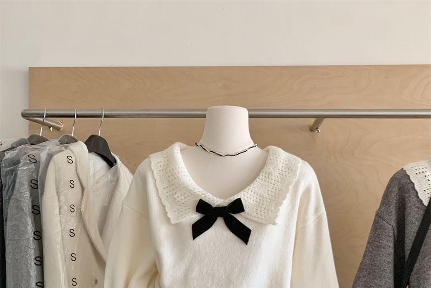 Collared Bow Neck Crop Sweater Product Image