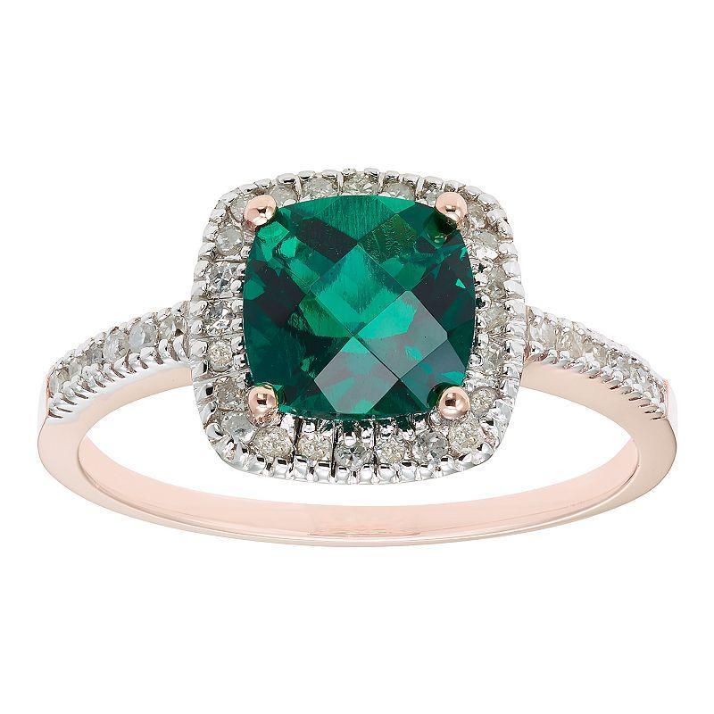 Lab-Created Emerald 10K Gold & 1/5 Carat T.W. Diamond Frame Ring, Womens Green Product Image