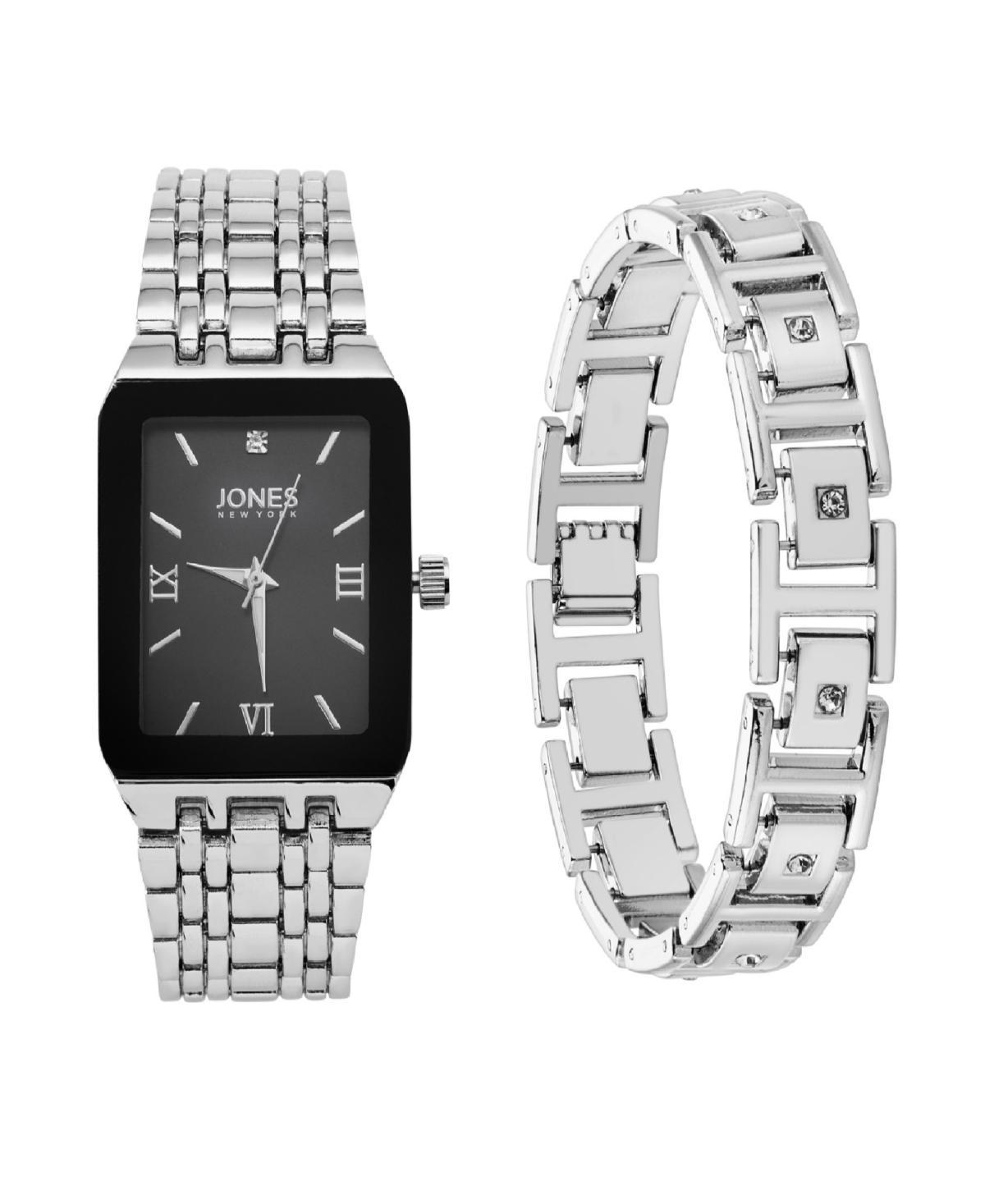 Jones New York Mens Analog Shiny Silver-Tone Metal Watch 31mm Bracelet Gift Set - Black Product Image