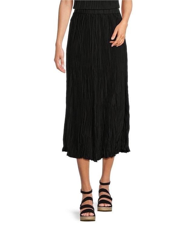 Eileen Fisher Crinkle Silk Pleated Midi A-Line Skirt Product Image