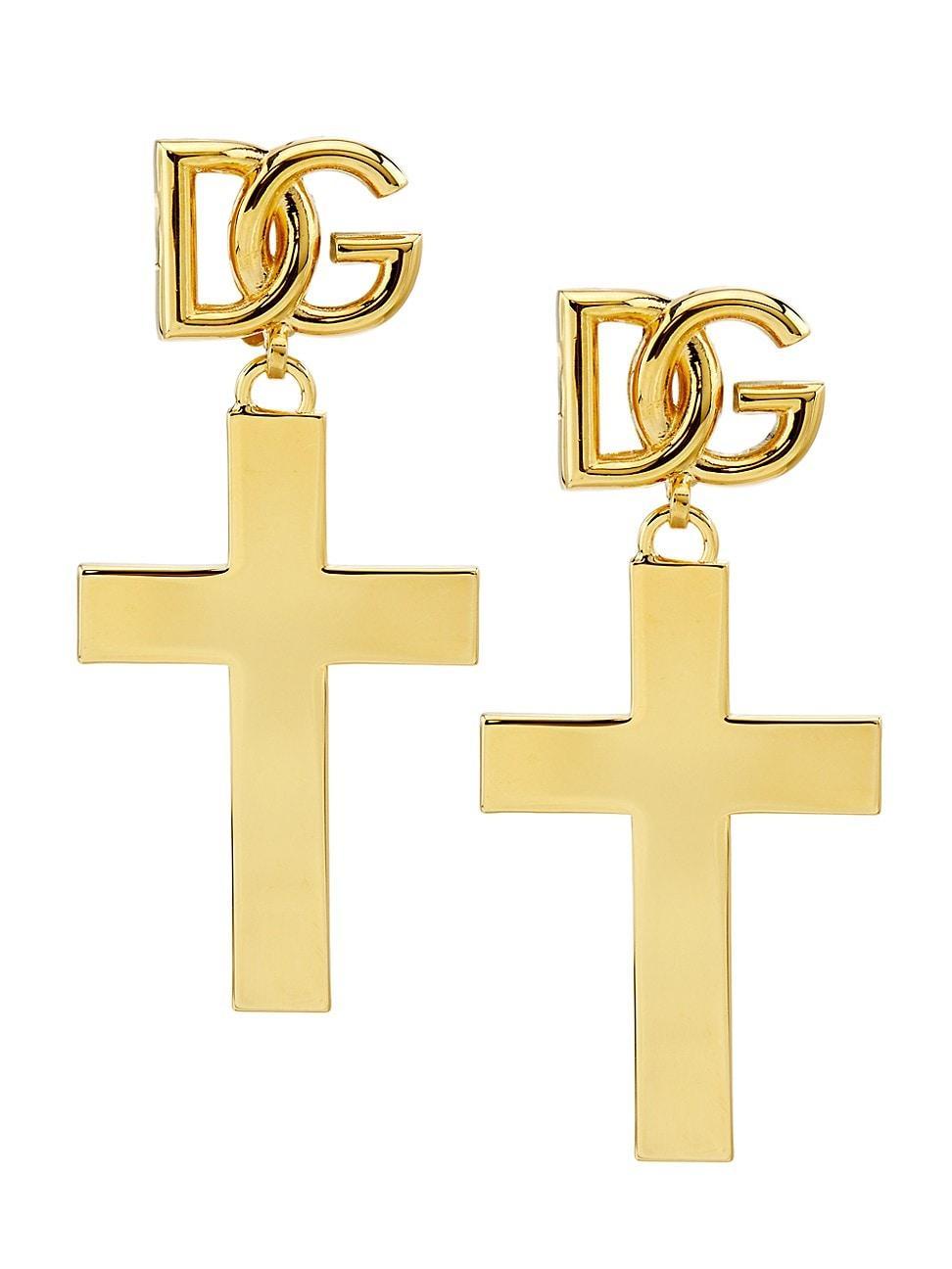 Womens Gold-Plated Cross Pendant Clip-On Earrings Product Image