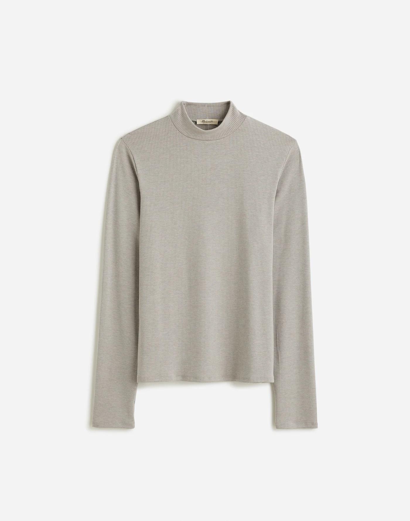 Heathered Drapey Rib Long-Sleeve Mockneck Top Product Image