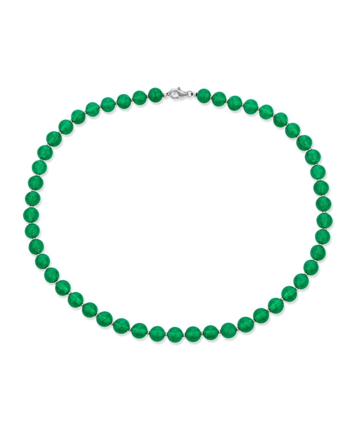 Bling Jewelry Simple 7MM Ball Bead Dyed Green Agate Strand Necklace For Women Sterling Silver 20 Inch Product Image