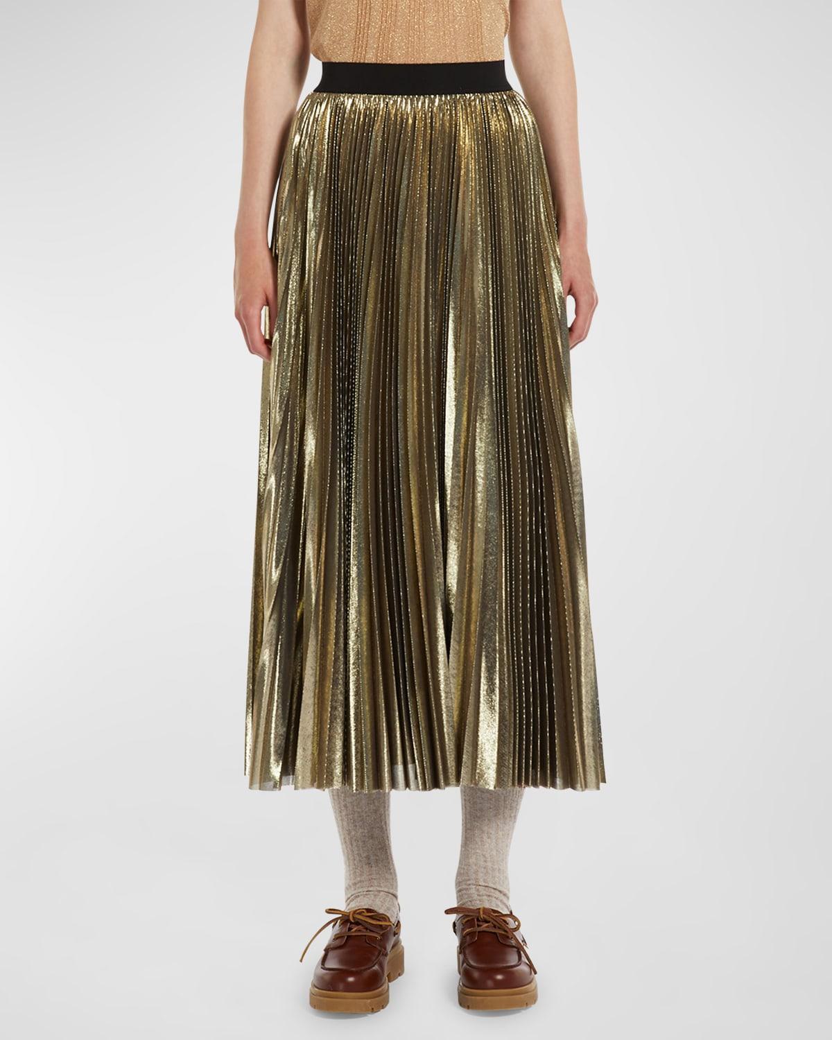 Nurra Pleated Metallic A-Line Midi Skirt Product Image