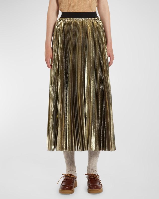 Nurra Pleated Metallic A-Line Midi Skirt Product Image