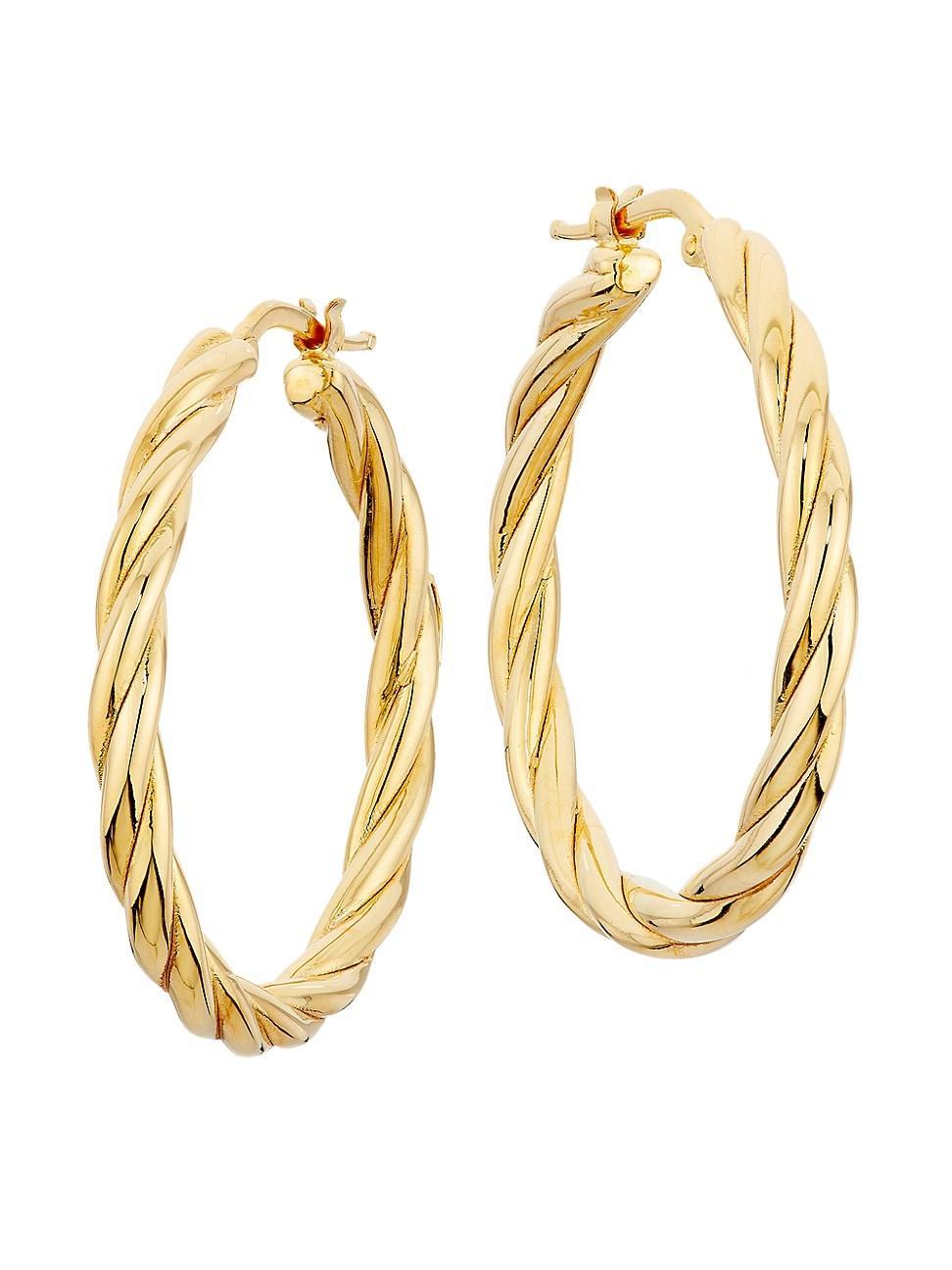 Womens Twisted 18K Yellow Gold Hoop Earrings Product Image