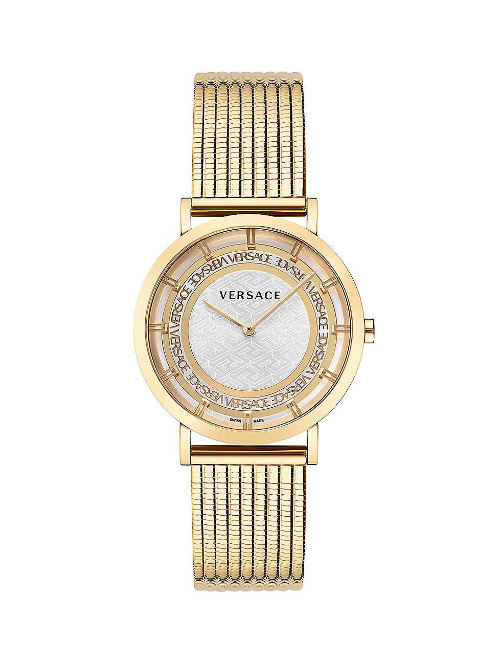 Womens La Greca White Embossed Dial Ion-Plated Yellow Gold Bracelet Watch Product Image