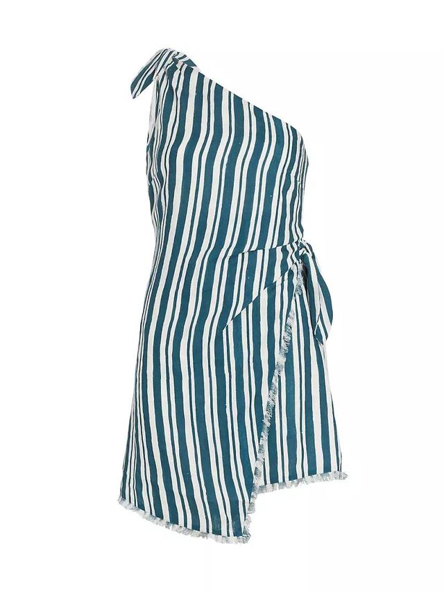 Striped Linen-Cotton One-Shoulder Minidress Product Image