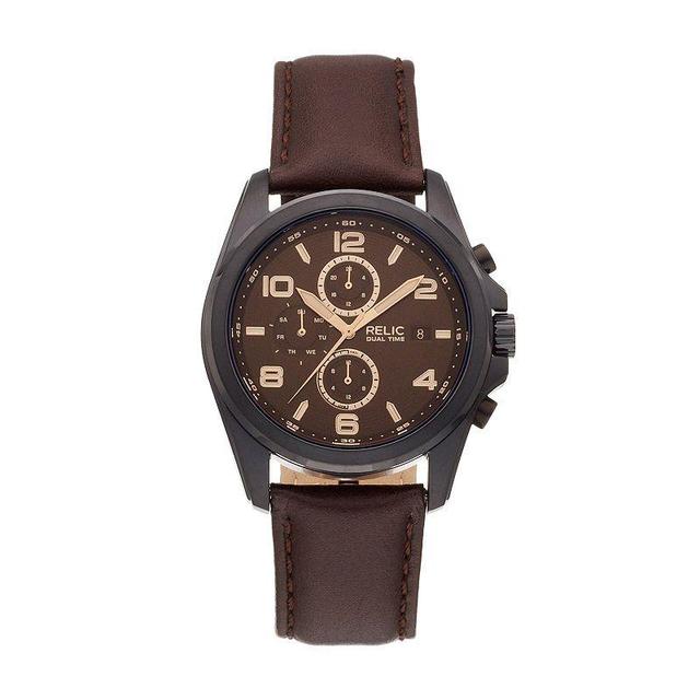 Relic by Fossil Mens Daley Leather Dual Time Watch - ZR15946 Brown Product Image