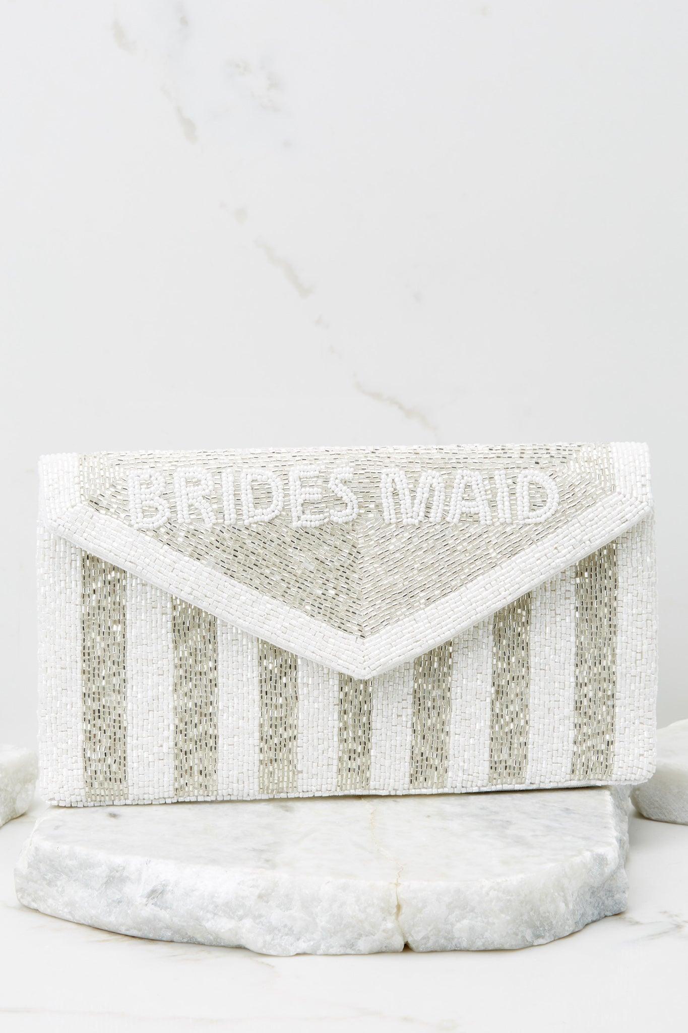 Be My Bridesmaid White And Silver Beaded Clutch Bag Product Image