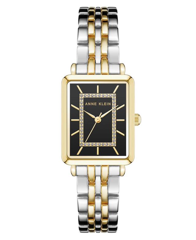 Anne Klein Womens Quartz Premium Rectangular Two-Tone Alloy Metal Watch, 24mm - Black/Silver-Tone/Gold-Tone Product Image