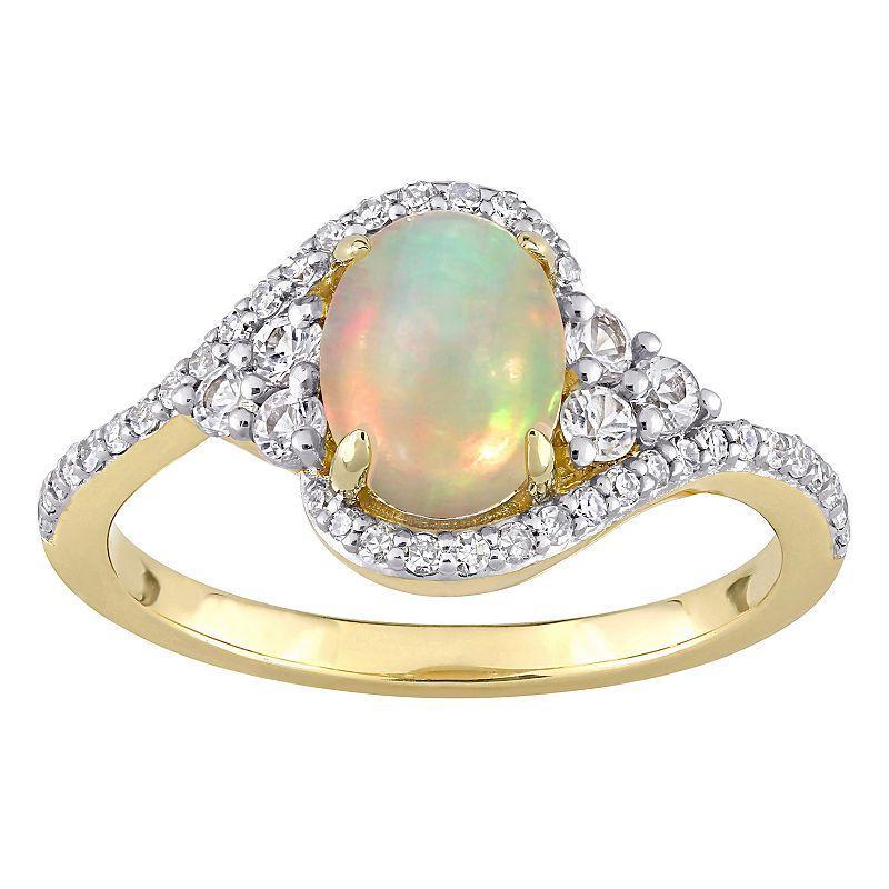 Stella Grace 10k Gold Ethiopian Opal, White Sapphire & 1/5 Carat T.W. Diamond Halo Twist Ring, Womens Product Image