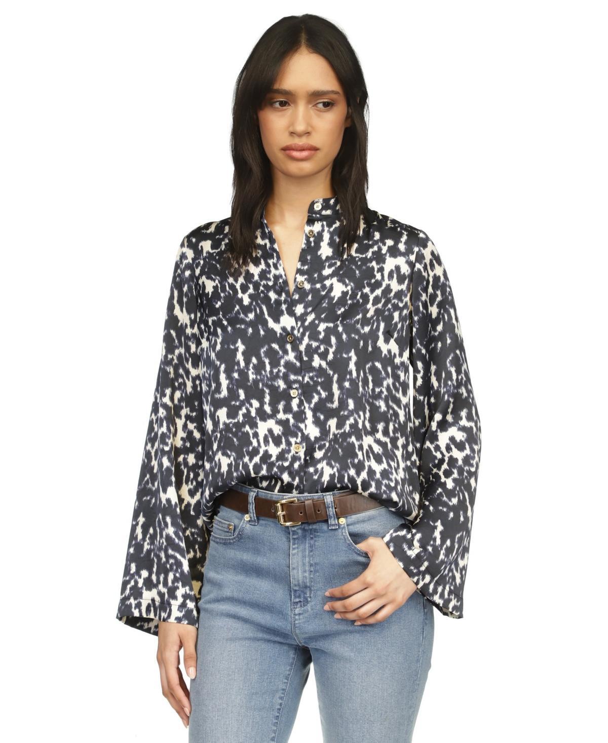 Michael Michael Kors Womens Printed Button-Front Flare-Sleeve Top product image