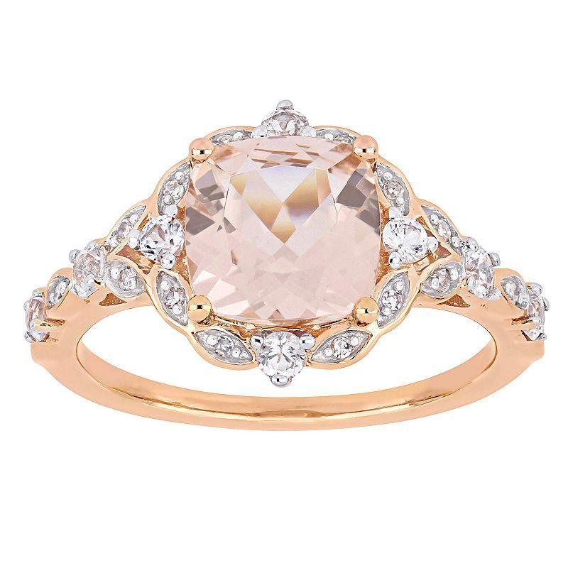 Stella Grace 14k Rose Gold Morganite, White Sapphire & Diamond Accent Vintage Halo Engagement Ring, Womens 14k Whgold Product Image