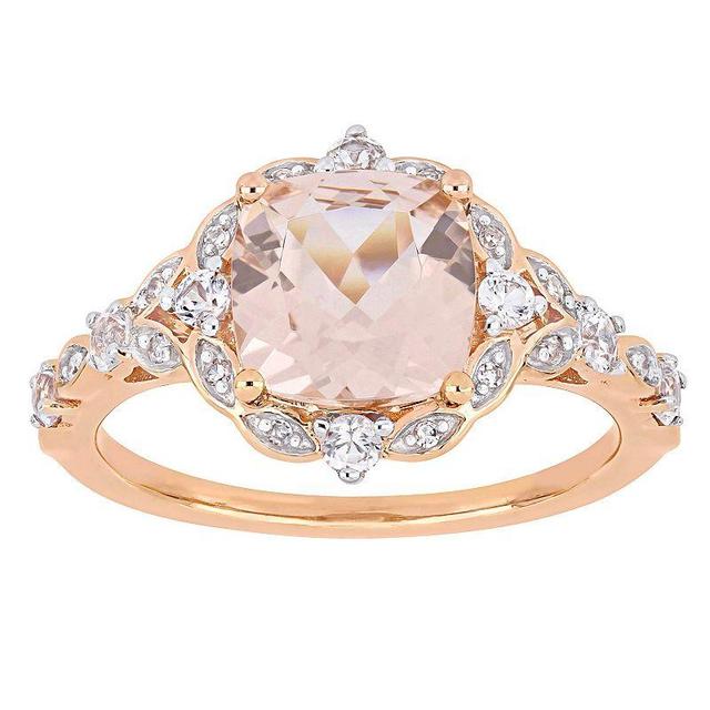 Stella Grace 14k Rose Gold Morganite, White Sapphire & Diamond Accent Vintage Halo Engagement Ring, Womens Multicolor Product Image