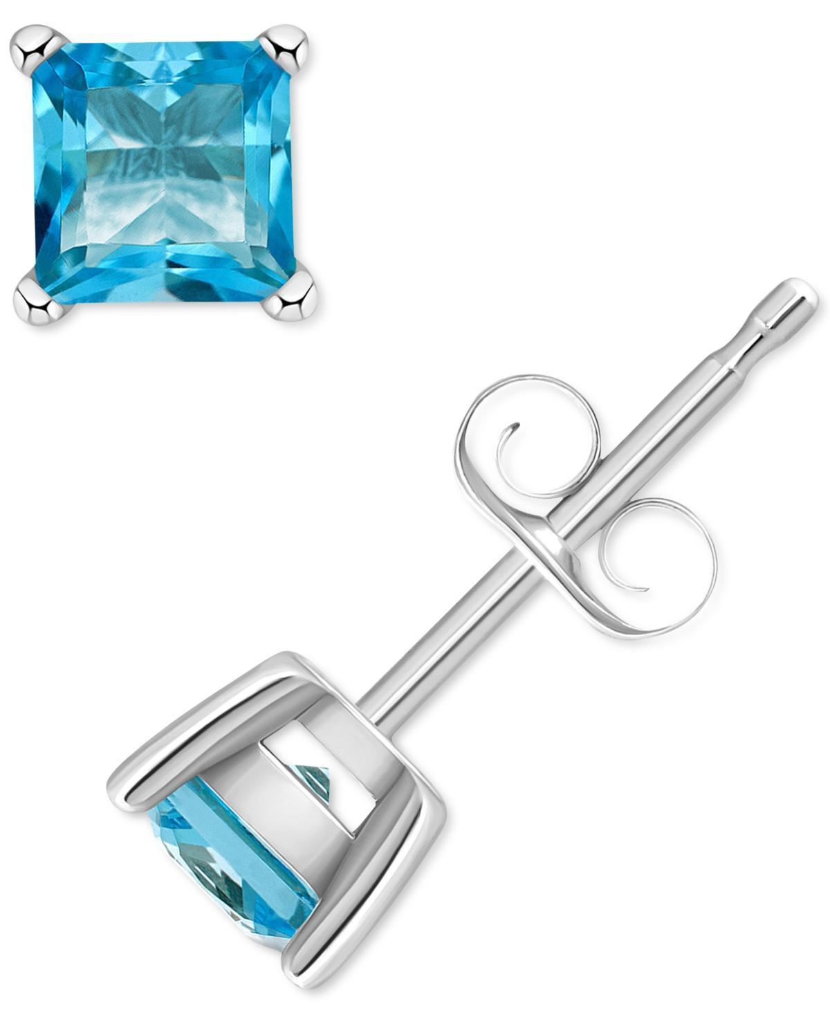 14k Gold 4 mm Princess Cut Swiss Blue Topaz Stud Earrings, Womens, 14k Yellow Gold Product Image