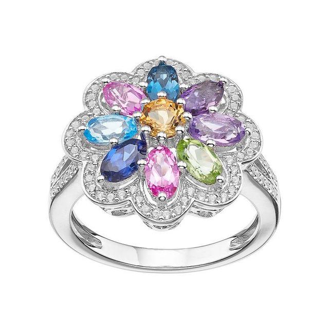 Sterling Silver Gemstone Flower Ring, Womens Multicolor Product Image