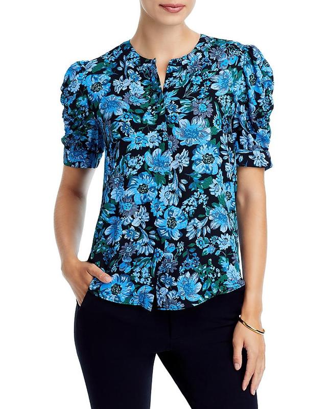 T Tahari Azure Floral Ruched Sleeve Top Product Image