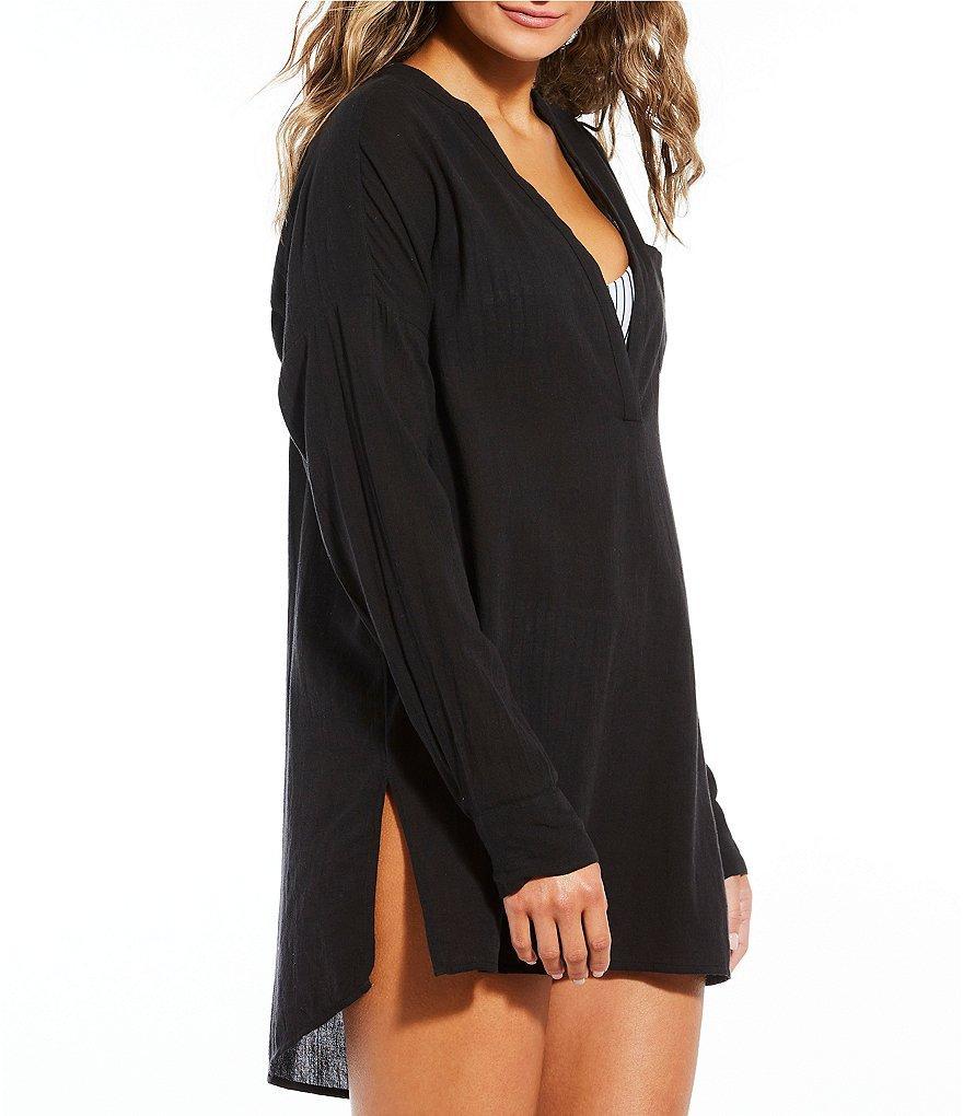 O'Neill Belizin Long Sleeve Plunge V-Neck Gauze Swim Cover-Up Product Image