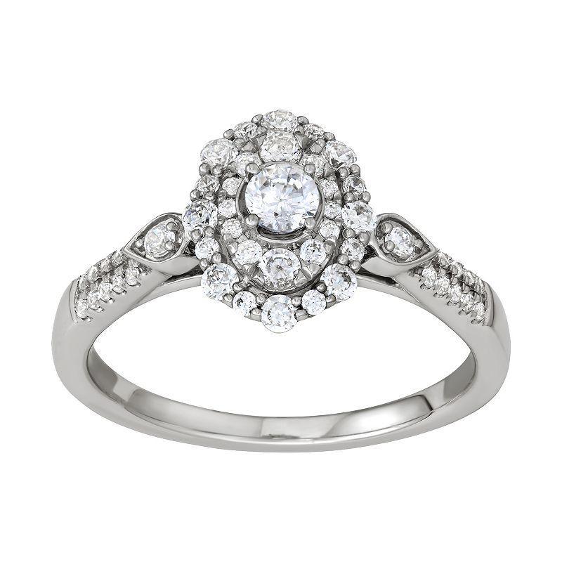 Simply Vera Vera Wang 14k White Gold 1/2 Carat T.W. Diamond Double Halo Engagement Ring, Womens 14k Whgold Product Image