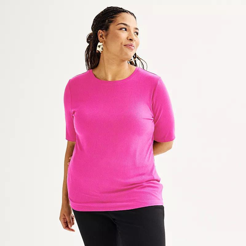 Plus Size Nine West Fitted Elbow Sleeve Top, Womens Gerbera Pink Product Image