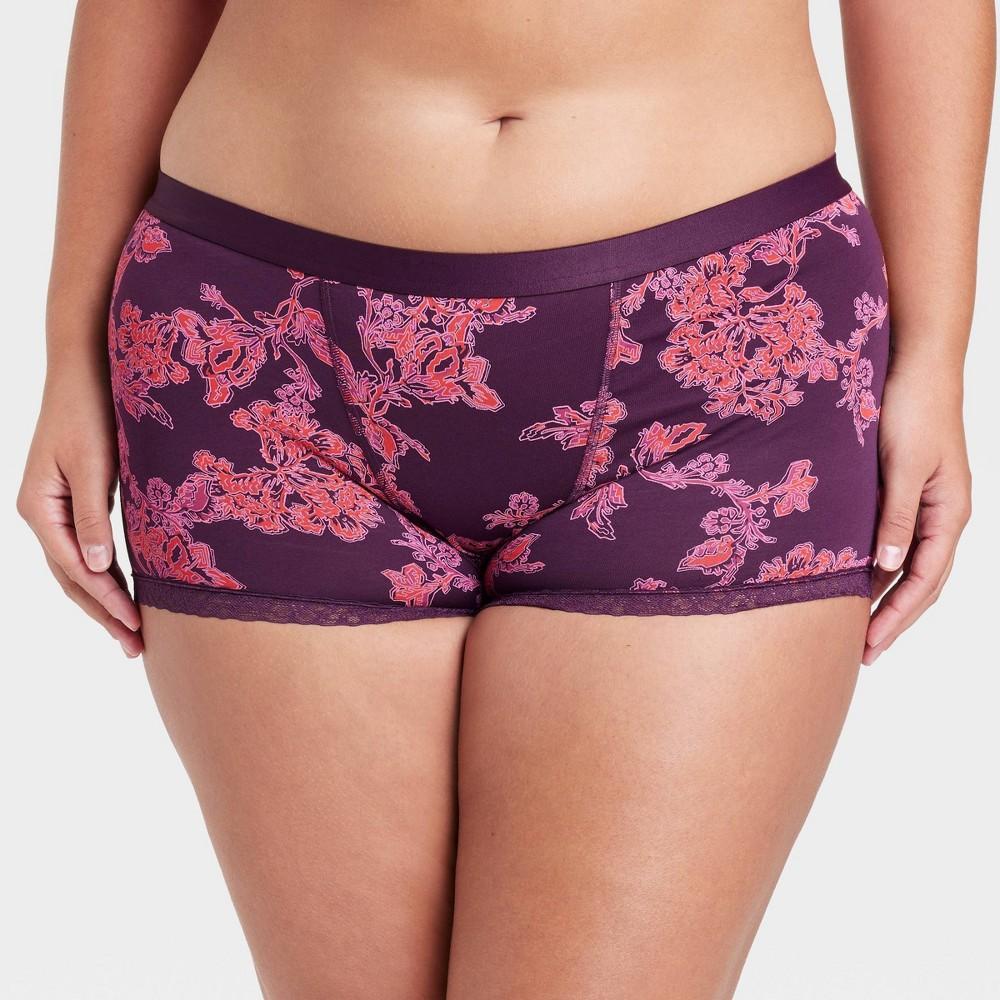 Womens Floral Print Cotton Blend Boy Shorts with Lace - Auden Purple Ornamental Floral 4X Product Image