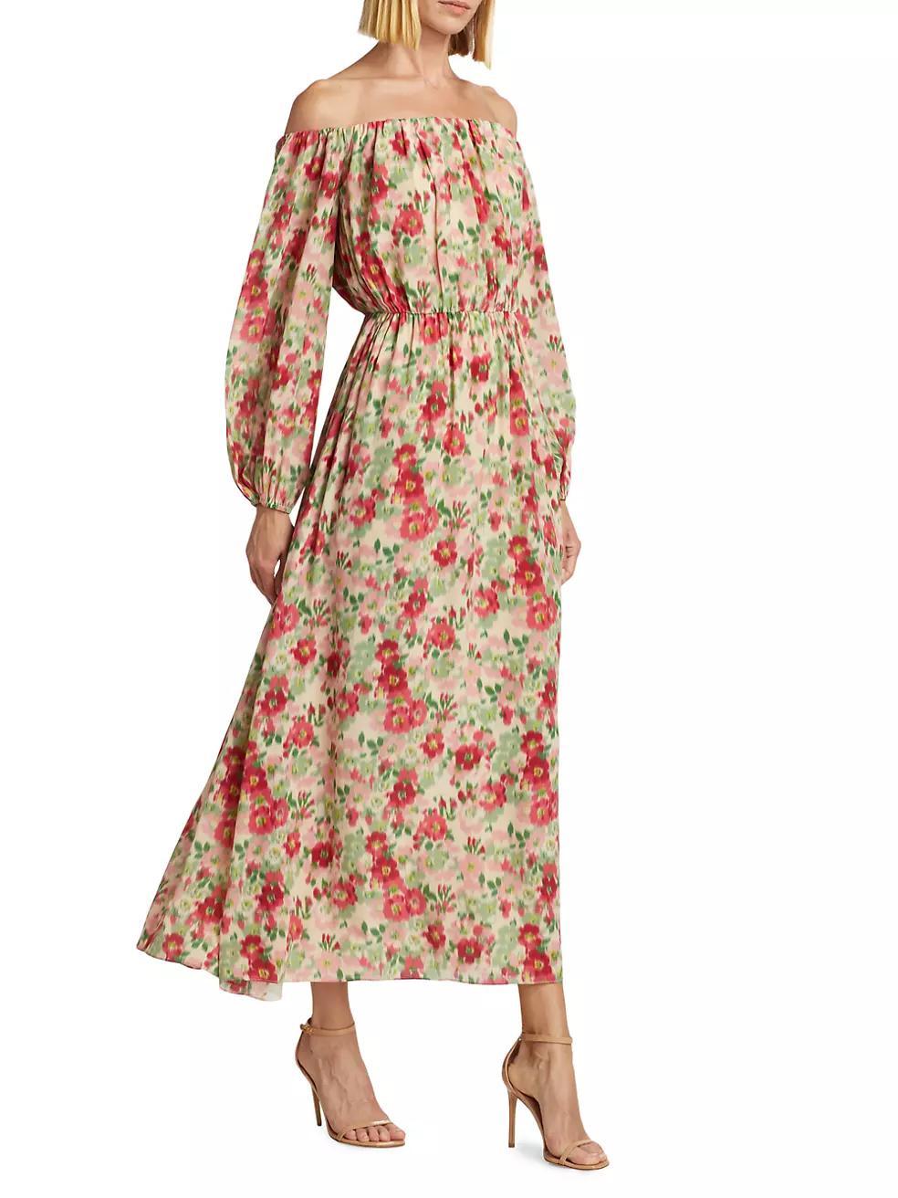 Floral Silk Off-The-Shoulder Dress Product Image