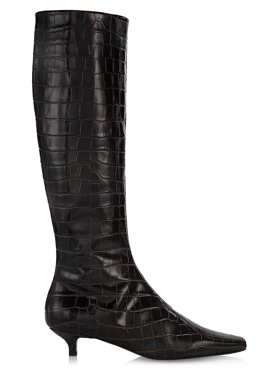 Womens Crocodile-Embossed Leather Knee-High Boots product image