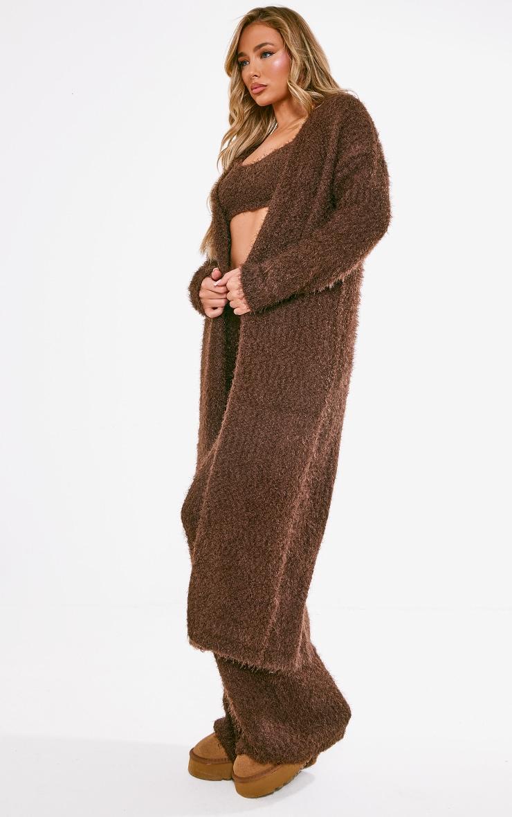 Chocolate Eyelash Bobble Knit Maxi Cardigan Product Image