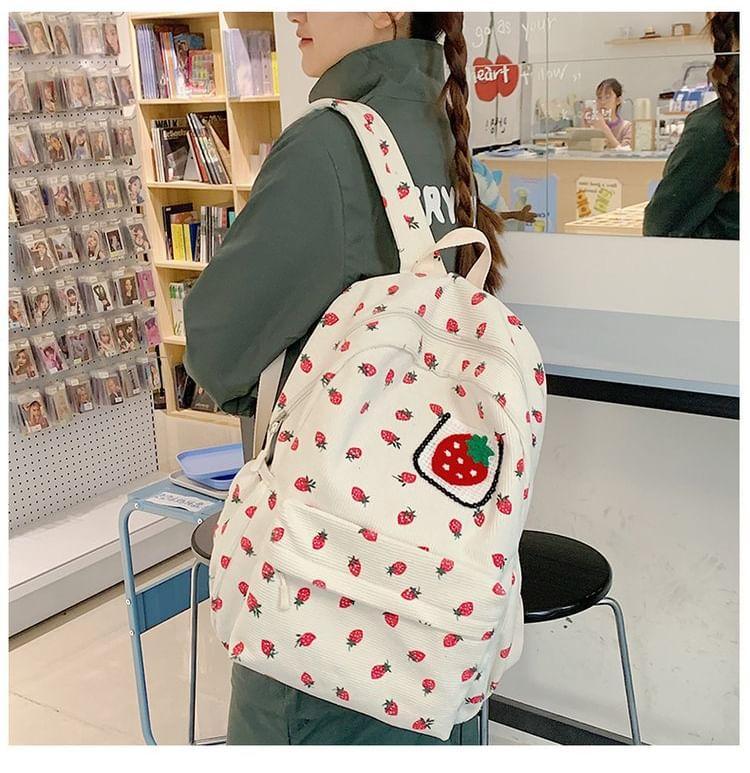 Strawberry Patterned Corduroy Backpack Product Image