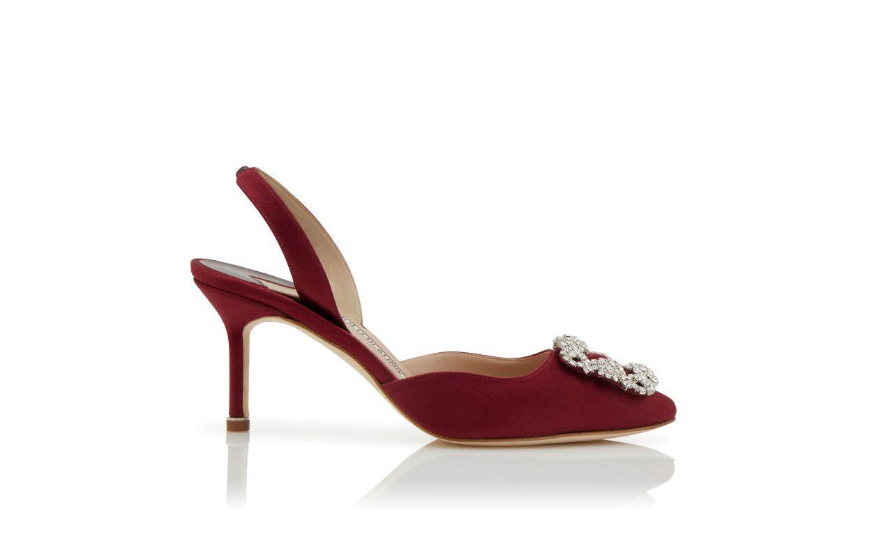 HANGISLI Dark Red Satin Jewel Buckle Slingback Pumps Product Image