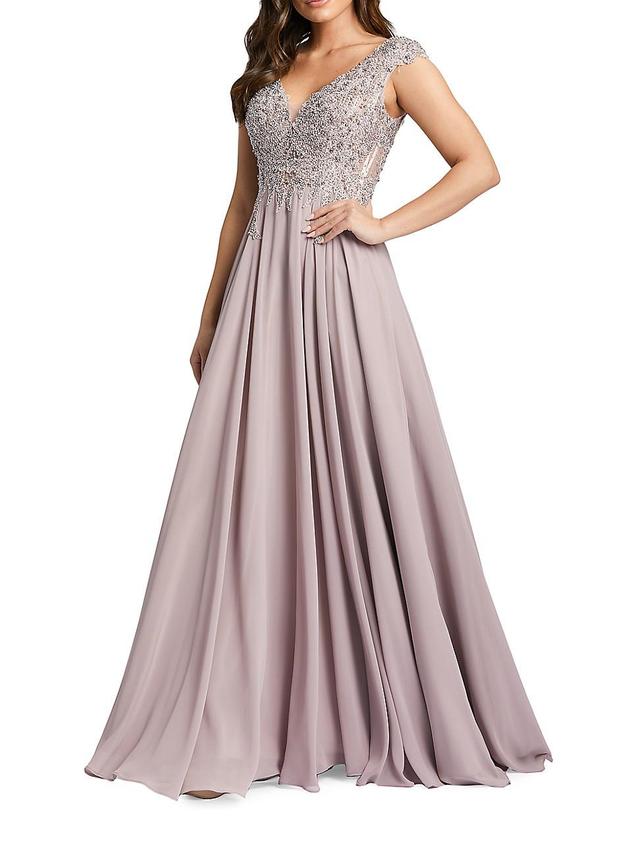 Womens Metallic Floral Bead-Embroidered A-Line Gown Product Image