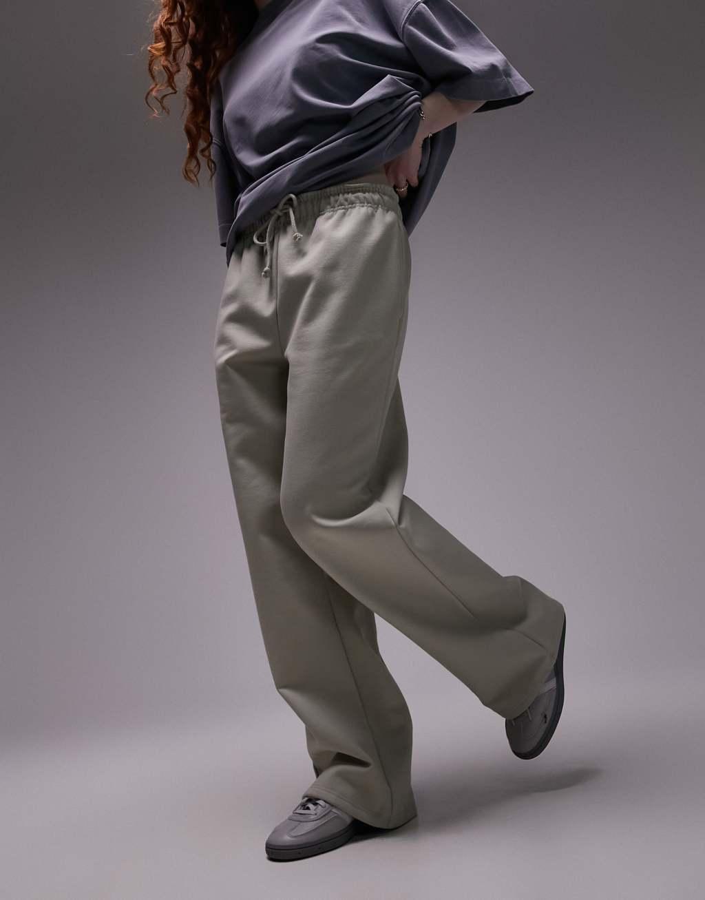 Topshop straight leg sweatpants in sand Product Image