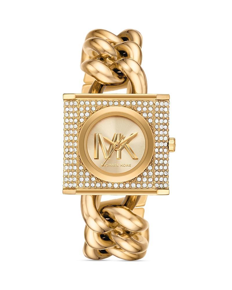 Michael Kors Womens Mk Chain Lock Quartz Three-Hand Gold-Tone Stainless Steel Watch 25mm Product Image