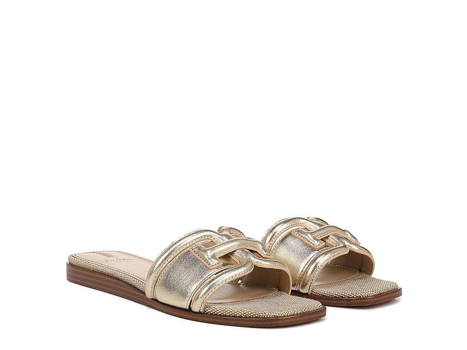 Sam Edelman Irina Metallic Leather Double E Square Toe Flat Slide Sandals Product Image