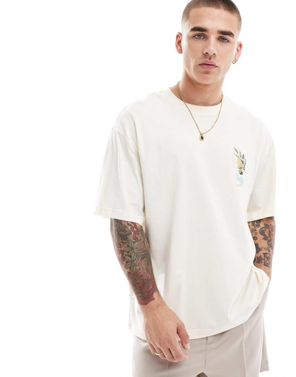 ONLY & SONS super oversized t-shirt with postcard back print in beige Product Image