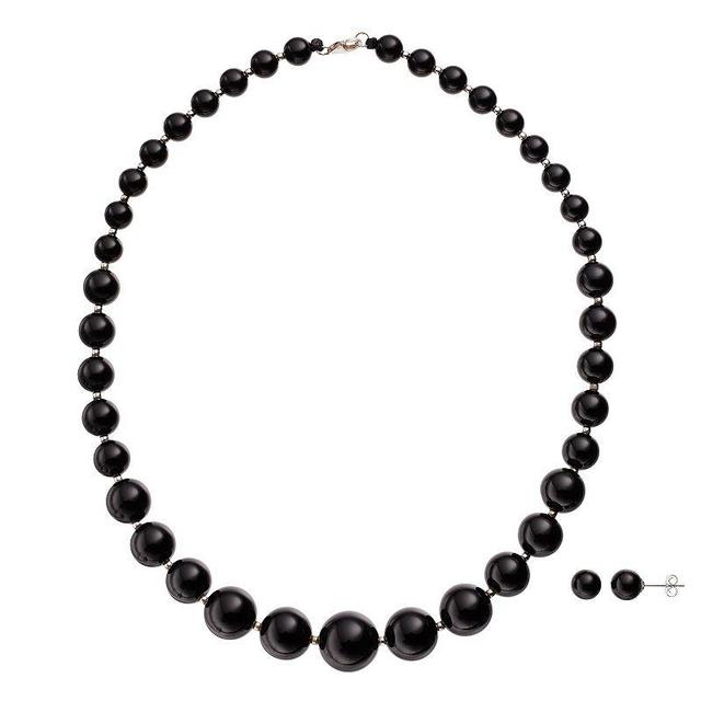 Graduated Onyx Beaded Necklace & Stud Earring Set, Womens Sterling Product Image