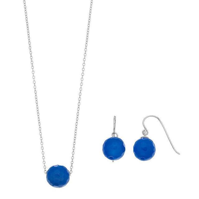 Sterling Silver Agate Bead Necklace & Earring Set, Womens, Blue Product Image