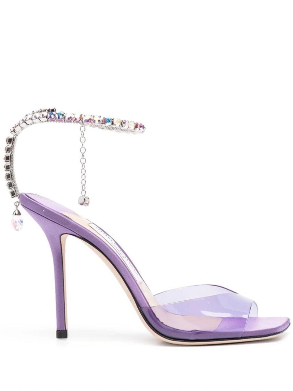 Saeda Crystal Ankle Strap Square Toe Sandal In Purple Product Image