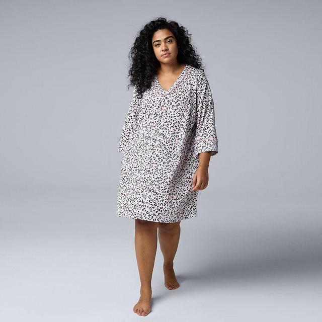 Plus Size Simply Vera Vera Wang 3/4-Sleeve Cozy Jersey Pajama Sleepshirt, Womens Product Image