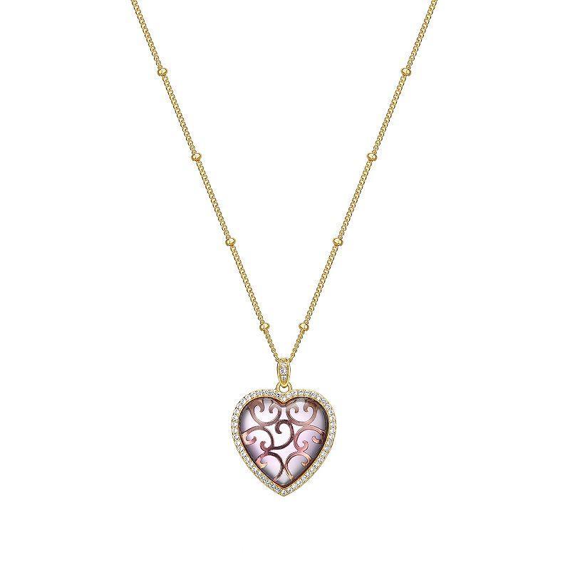 18k Gold Over Silver Amethyst & Lab-Created White Sapphire Heart Pendant Necklace, Womens Purple Product Image