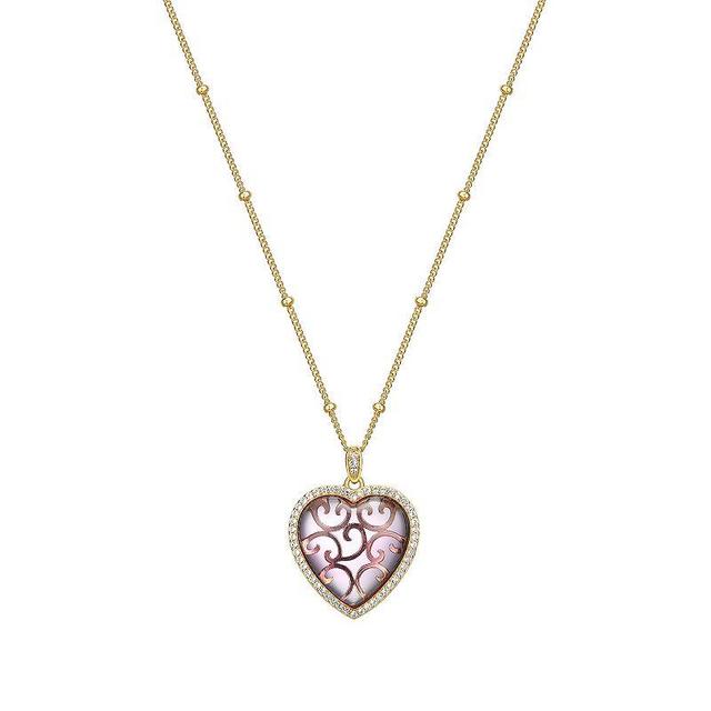 18k Gold Over Silver Turquoise & Lab-Created White Sapphire Heart Pendant Necklace, Womens Sterling Product Image