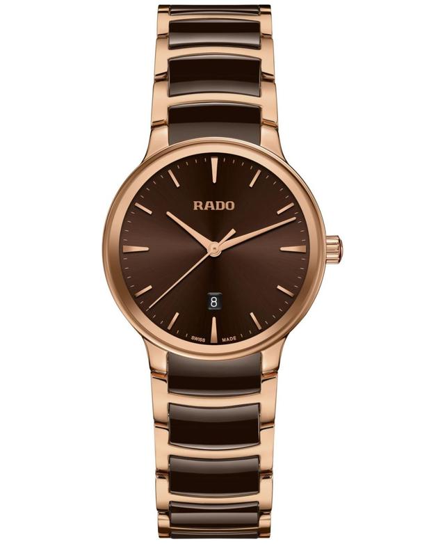 Rado Womens Swiss Centrix Brown Ceramic & Rose Gold Pvd Bracelet Watch 31mm Product Image