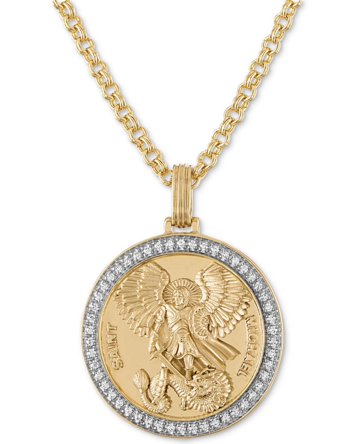 Esquire Mens Jewelry Diamond St. Michael Medallion 22 Pendant Necklace (1/4 ct. t.w.) in 14k Gold-Plated Sterling Silver, Created for Macys Product Image